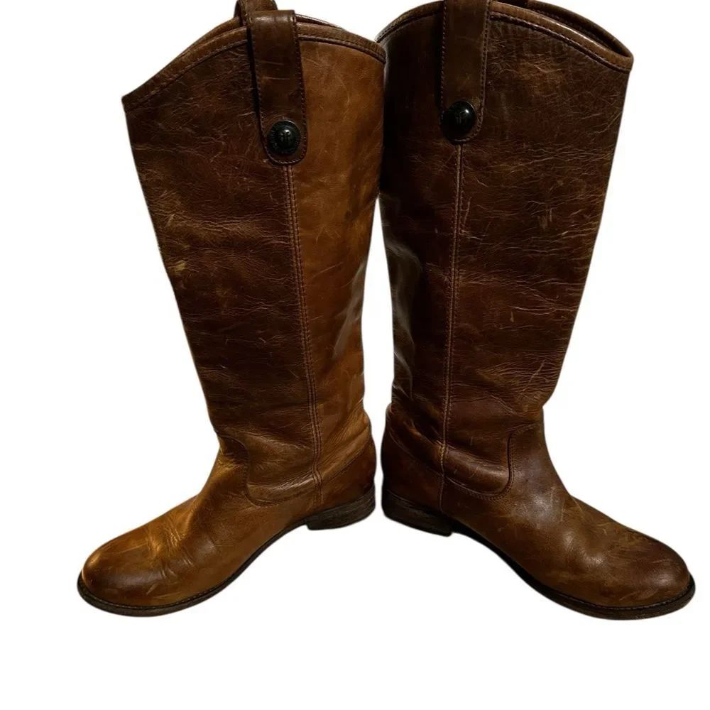 Frye Melissa Button Riding Boots Cognac Brown Tall Leather Women’s 6